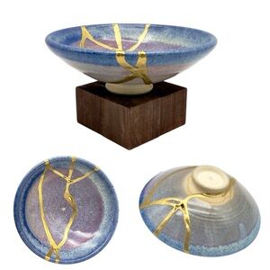 Kintsugi Bowl Glazed Pottery Chawan Gold Crack Art Personal Growth Gift